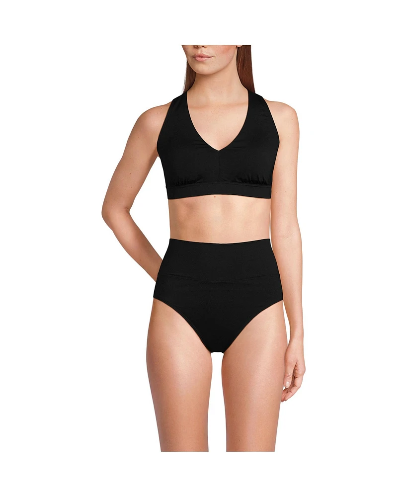 Lands' End Women's V-Neck Tankini and High Waisted Bottom Swimsuit Set