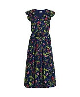 Lands' End Women's Ruffle Sleeve Chiffon Tiered Midi Dress