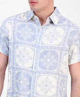 Guess Men's Mosley Short Sleeve Tile Print Button-Front Shirt