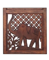 Hand-Carved Elephant Design Foldable 4-Panel Room Divider for Unique Space Separation and Style
