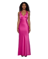 Alex & Sophia Juniors' Satin V-Neck Halter Gown