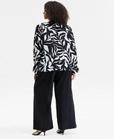 I.N.C. International Concepts Plus Size Leaf Print Bell Sleeve Top Solid Pull On Wide Leg Pants Exclusively At Macys