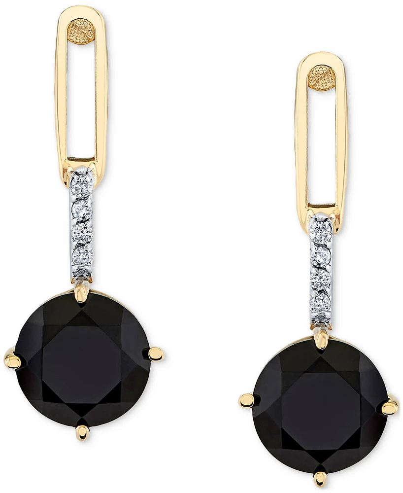 Onyx (7mm) & Diamond Accent Drop Earrings in 10k Yellow Gold