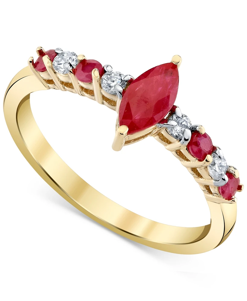 Ruby (3/4 ct. t.w.) & Diamond (1/8 ct. t.w.) Ring in 10k Yellow Gold