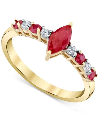 Ruby (3/4 ct. t.w.) & Diamond (1/8 ct. t.w.) Ring in 10k Yellow Gold