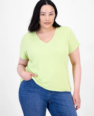 I.n.c. International Concepts Plus V-Neck Ribbed Knit Top, Exclusively at Macy's