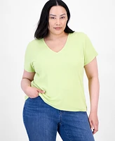 I.n.c. International Concepts Plus V-Neck Ribbed Knit Top, Exclusively at Macy's