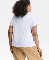 I.n.c. International Concepts Plus Cotton Lattice-Inset Top, Exclusively at Macy's