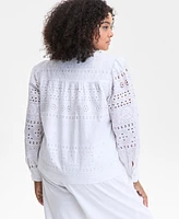 I.n.c. International Concepts Plus Cotton Eyelet-Embroidered Blouse, Exclusively at Macy's