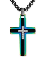 Esquire Men's Jewelry Diamond Rainbow Cross 22" Pendant Necklace (1/10 ct. t.w.) in Black & Rainbow Anodized Ion-Plated Stainless Steel, Exclusively a