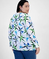 I.n.c. International Concepts Plus Printed Surplice Long-Sleeve Blouse, Exclusively at Macy's