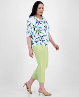 I.n.c. International Concepts Plus Printed Ruched Short-Sleeve Top, Exclusively at Macy's