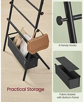 Freestanding Towel Rack Foldable Blanket Holder with and 4 Hooks for Home Organization