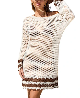 Cupshe Women's Beach Sand Stripes Beige Cover-Up Mini Dress