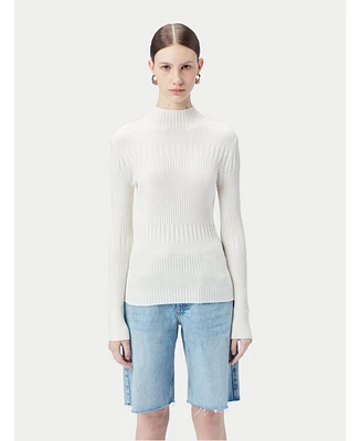 Gobi Cashmere Women's High-neck Ribbed Cotton Silk Cashmere Blend Sweater