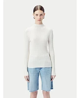 Gobi Cashmere Women's High-neck Ribbed Cotton Silk Cashmere Blend Sweater