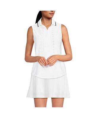 Lands' End Women's Sleeveless Eyelet Active Polo Top
