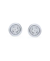 Bling Jewelry Geometric Round Cz Cubic Zirconia Bezel Set Checkboard Invisible Cut Stud Earrings .925 Sterling Silver 5 Mm