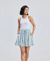 Reistor Women's Drawstring Short Skirt Blue Florals