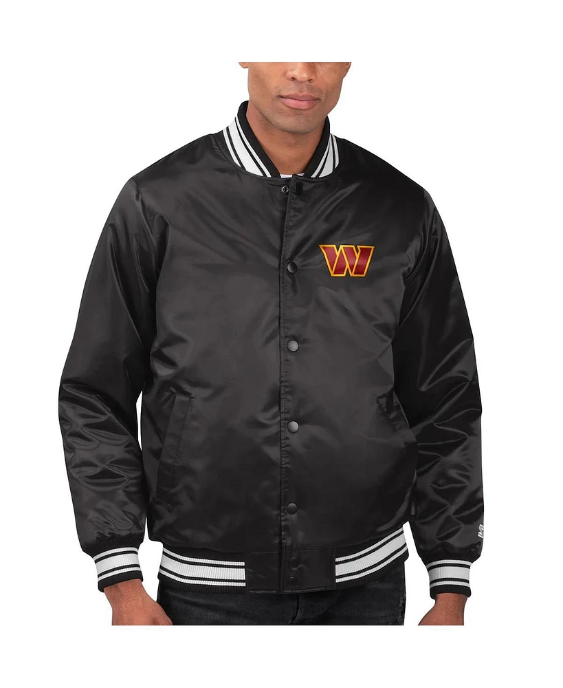 Men's Starter Black Washington Commanders Locker Room Satin Varsity Full-Snap Jacket