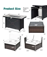 Gymax 7PCS Patio Rattan Furniture Set Fire Pit Table Cover Cushion