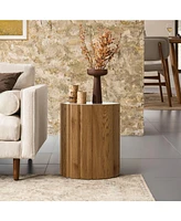 LuxenHome Wood Grain Manufactured Wood 18.9-Inch Tall Round End and Side Table with Faux Marble Top