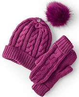 Lands' End Women's Removable Pom Beanie and Mitten Gift Set