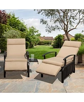 Adjustable Patio Recliner Chair Metal Outdoor Lounge with Flip Table Push Back, Angle, 6.8'' Removable Cushions, Support 350lbs, Navy
