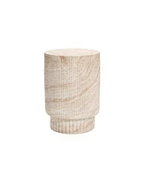 LuxenHome Travertine-Style Round Ribbed MgO Side Table