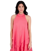 kensie Women's Satin Mock Neck Trapeze Dress