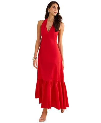 1.state Women's Cotton Tie-Back Halter Maxi Dress