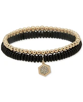 Dkny Gold-Tone 2-Pc. Set Pave Hexagon Charm Beaded Stretch Bracelets