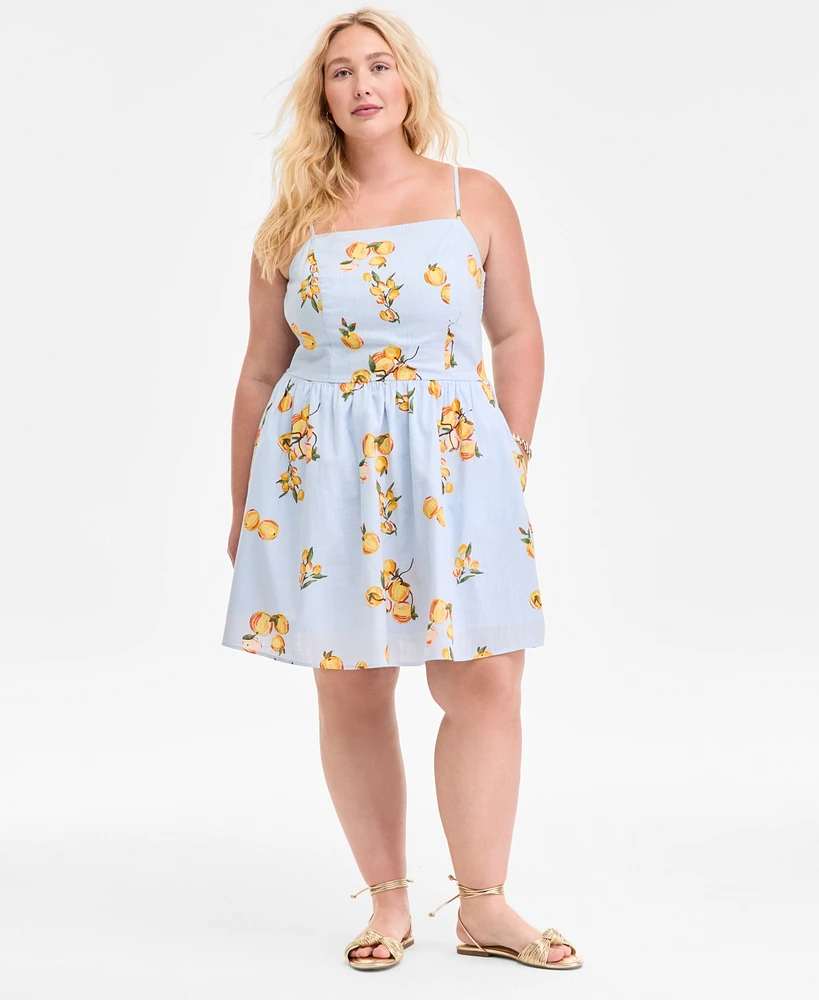 On 34th Plus Cotton Kumquat Smocked-Back Mini Dress, Exclusively at Macy's