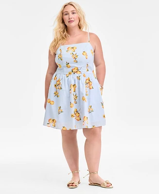 On 34th Plus Cotton Kumquat Smocked-Back Mini Dress, Exclusively at Macy's