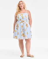 On 34th Plus Cotton Kumquat Smocked-Back Mini Dress, Exclusively at Macy's