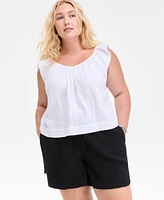On 34th Plus Cotton Gauze V-Neck Flutter-Sleeve Top, Exclusively at Macy's