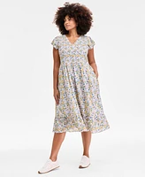 On 34th Plus Printed Flutter-Sleeve Smocked Midi Dress, Exclusively at Macy's