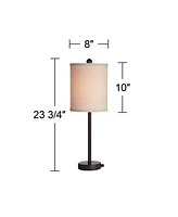 Trotter Modern Industrial Table Lamps 23.75" High Set of 2 with Usb and Outlet in Base Dimmable Led Oil Rubbed Bronze Burlap Fabric Shades Living Room
