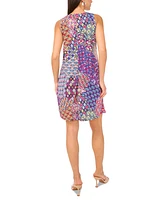Msk Women's Mixed-Print Keyhole-Back Swing Dress