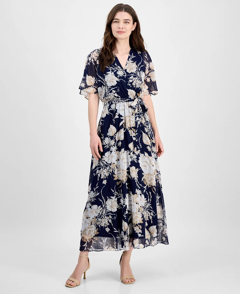 Sandra Darren Women's Surplice-Neck Chiffon Midi Dress