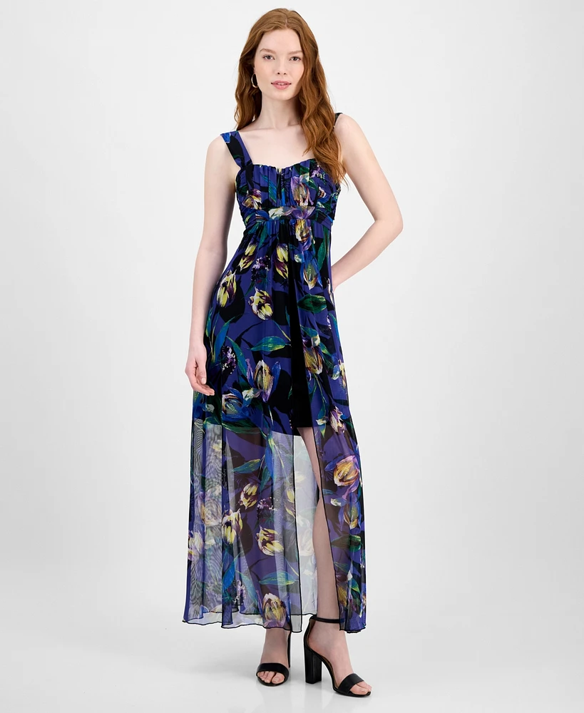Connected Women's Floral Chiffon Overlay Sheath Dress