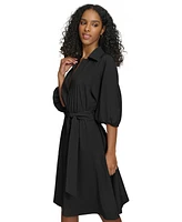Calvin Klein Women's Belted Puffed-Sleeve Shirtdress