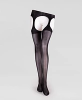 Lechery Women's Lustrous Silky Shiny Sheer Suspender Crotchless High-Waist Pantyhose Tights