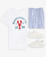Juniors Lobster Graphic Baby T Shirt Drawstring Shorts