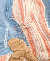 Liverpool Los Angeles Womens Striped Denim Cropped Shacket Flutter Sleeve Maxi Dress