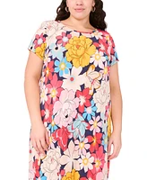 Msk Plus Printed Round-Neck Short-Sleeve Dress