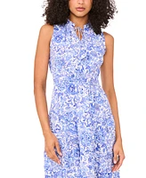 Msk Petite Sleeveless Smocked-Waist Split-Neck Dress