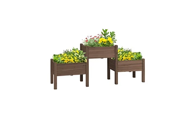 Durable Wooden Planter Box with Elevated Flower Shelf