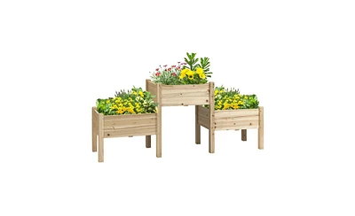 Durable Wooden Planter Box with Elevated Flower Shelf