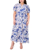 Msk Plus Puff-Sleeve Button-Front Lawn Maxi Dress